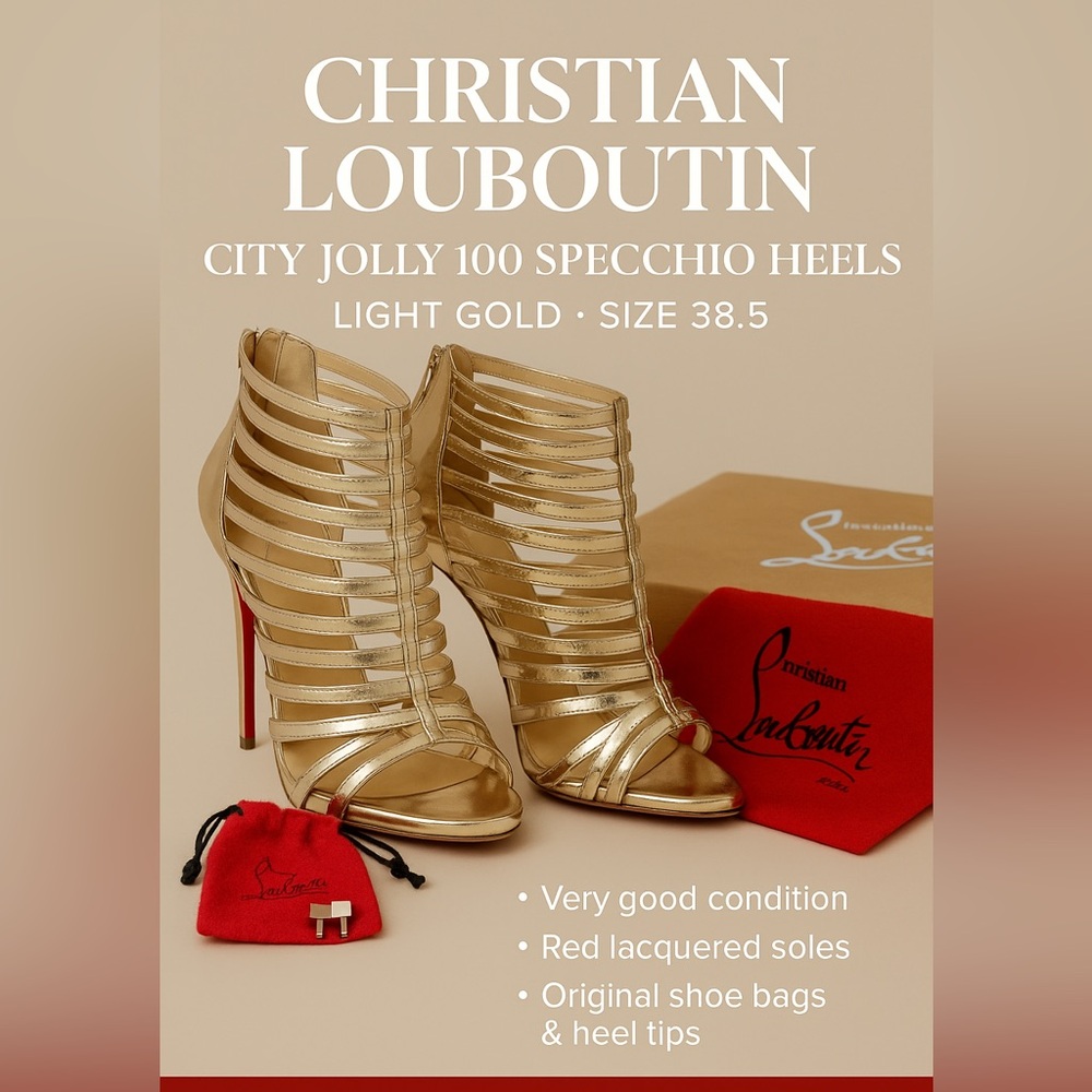 Christian Louboutin City Jolly 100 Specchio Heels – Light Gold – Size 38.5